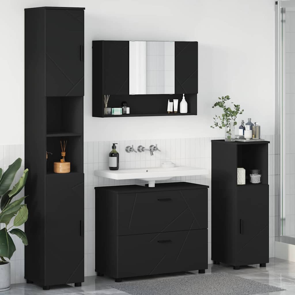 Badezimmermöbel-Set 4 stk. Schwarz 35 x 30 x 192 cm
