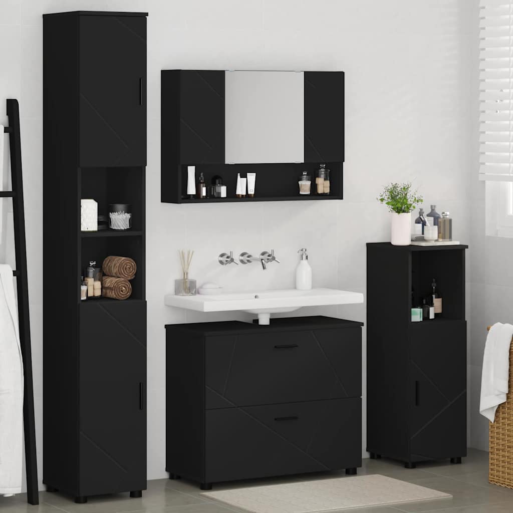 Badezimmermöbel-Set 4 stk. Schwarz 35 x 30 x 192 cm