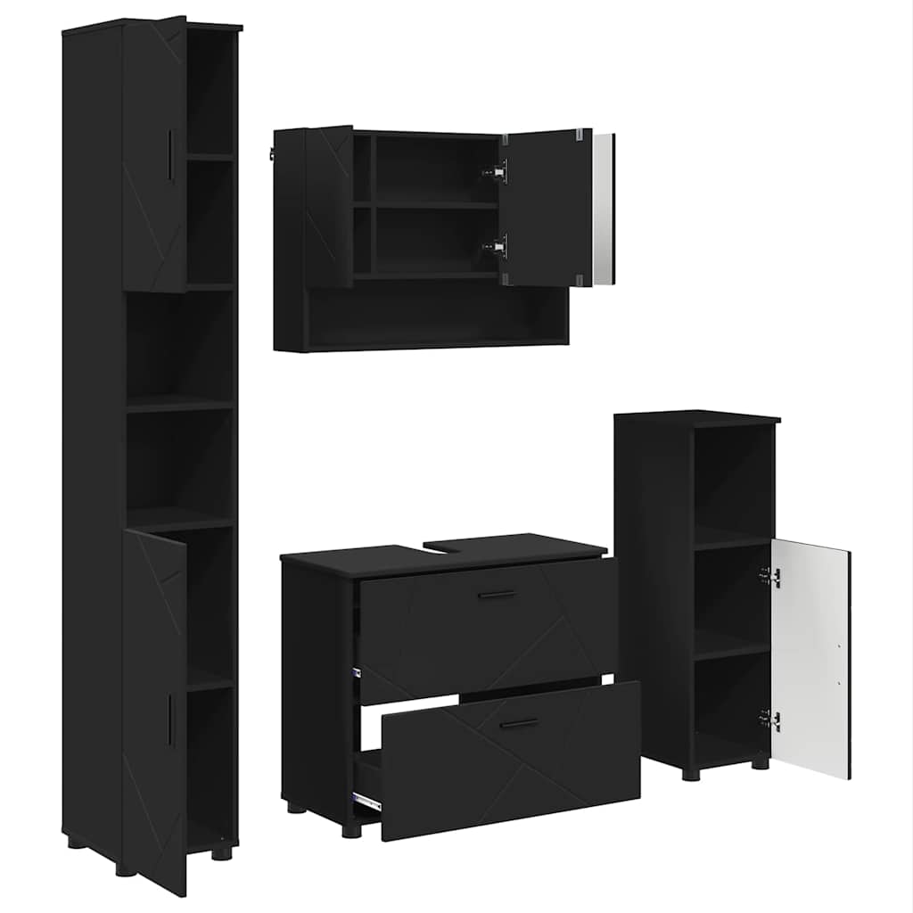 Badezimmermöbel-Set 4 stk. Schwarz 35 x 30 x 192 cm