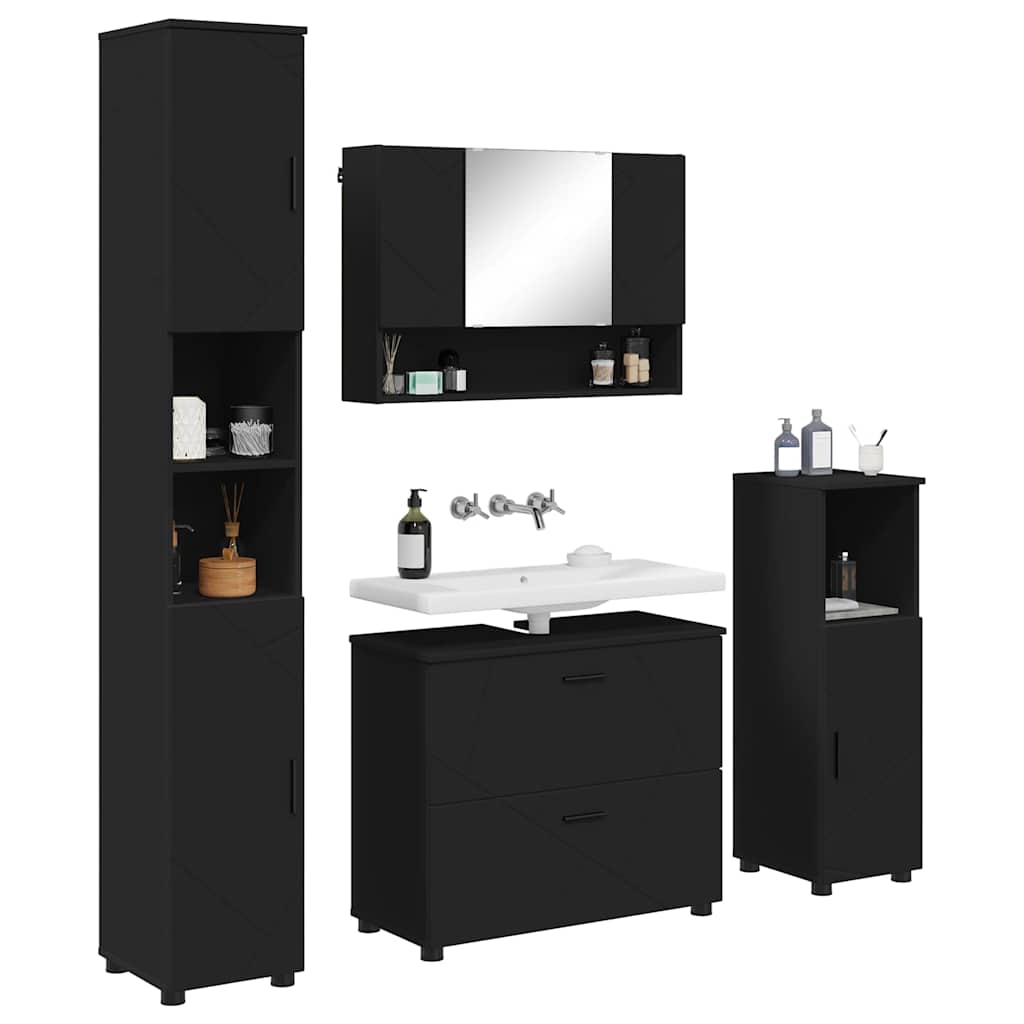 Badezimmermöbel-Set 4 stk. Schwarz 35 x 30 x 192 cm