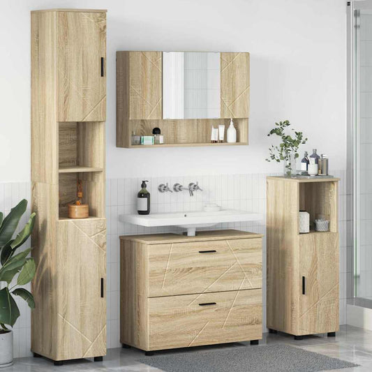 Badezimmermöbel-Set 4 stk. Sonoma-Eiche 35 x 30 x 192 cm