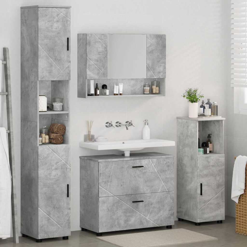 Badezimmermöbel-Set 4 pcs Beton Grau Sperrholz und Metall
