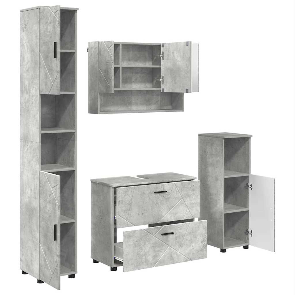 Badezimmermöbel-Set 4 pcs Beton Grau Sperrholz und Metall