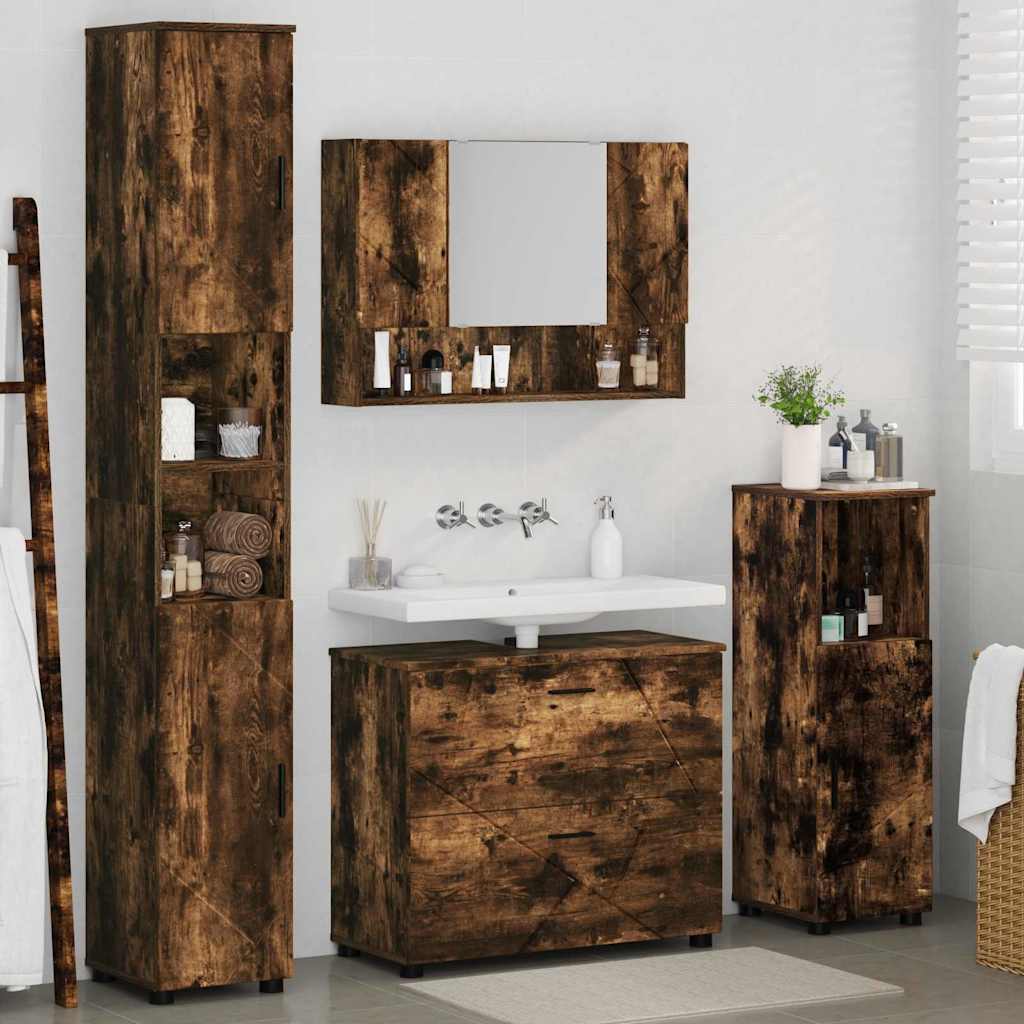 Badezimmermöbel-Set 4 stk. Geräucherte Eiche 35 x 30 x 192 cm