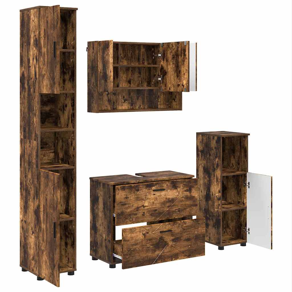 Badezimmermöbel-Set 4 stk. Geräucherte Eiche 35 x 30 x 192 cm