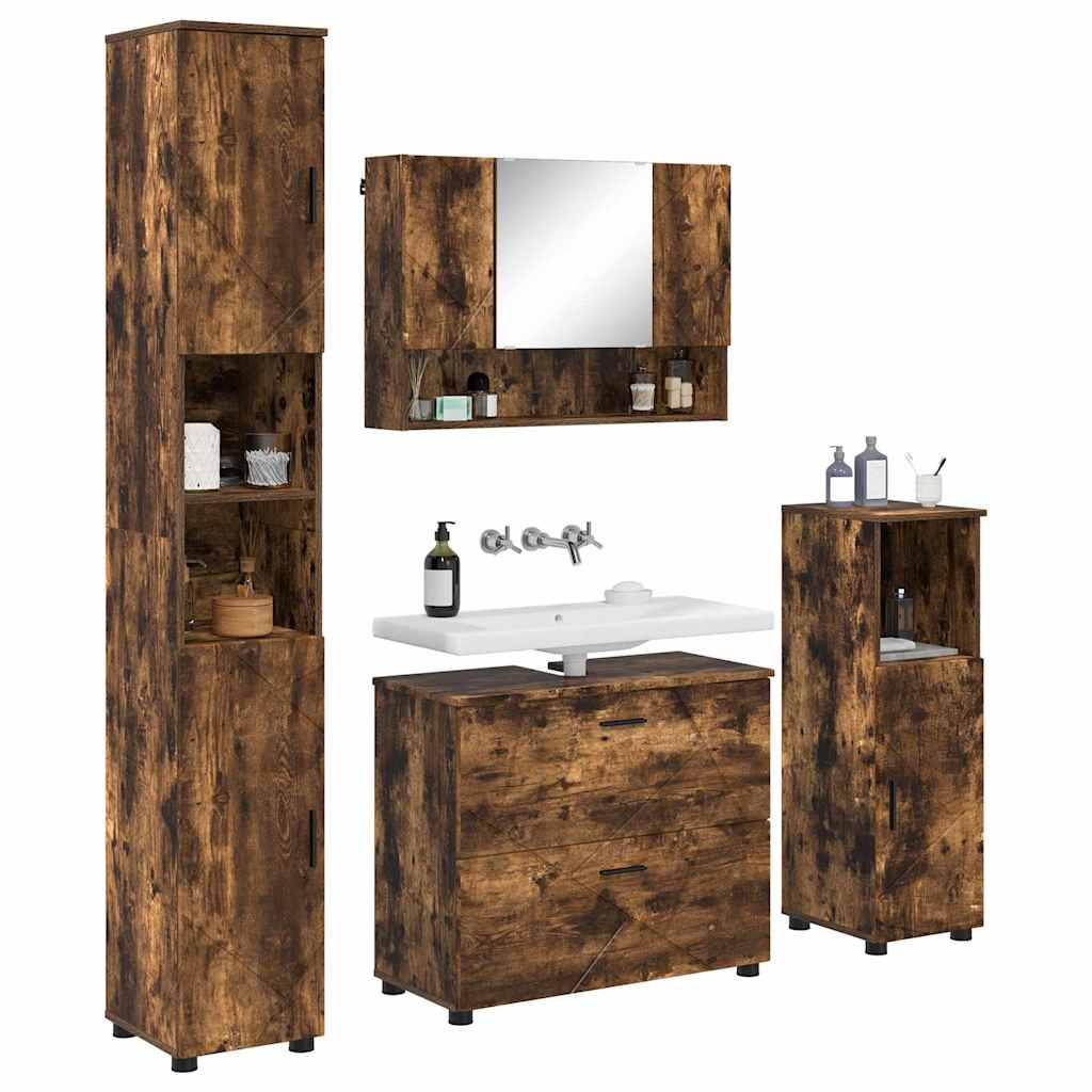 Badezimmermöbel-Set 4 stk. Geräucherte Eiche 35 x 30 x 192 cm