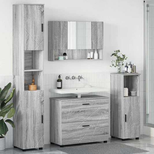 Badezimmermöbel-Set 4 stk. Graues Sonoma 35 x 30 x 192 cm