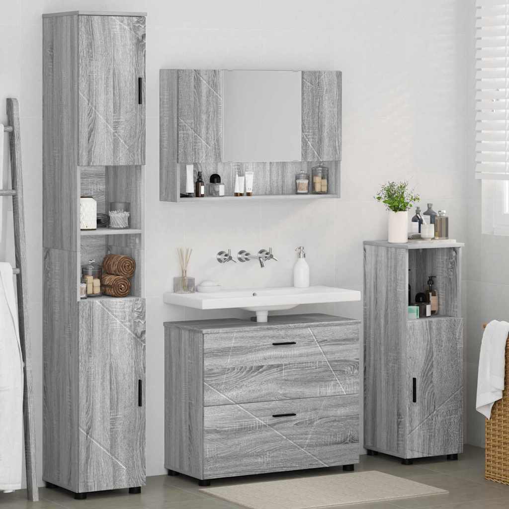 Badezimmermöbel-Set 4 pcs Graues Sonoma Sperrholz und Metall
