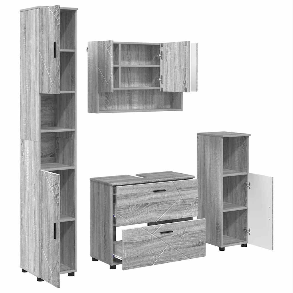 Badezimmermöbel-Set 4 pcs Graues Sonoma Sperrholz und Metall