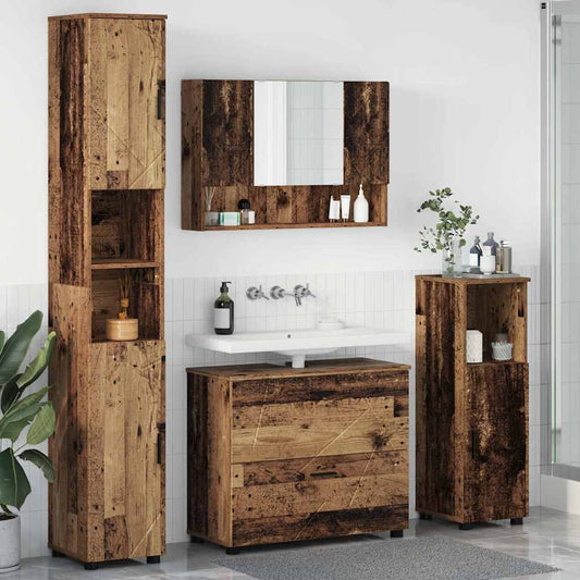 Badezimmermöbel-Set 4 stk. Altholz 35 x 30 x 192 cm