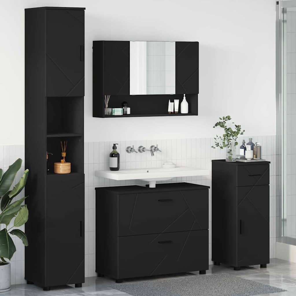 Badezimmermöbel-Set 4 stk. Schwarz 35 x 30 x 192 cm
