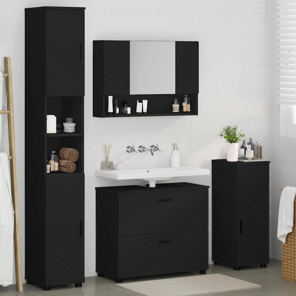 Badezimmermöbel-Set 4 stk. Schwarz 35 x 30 x 192 cm