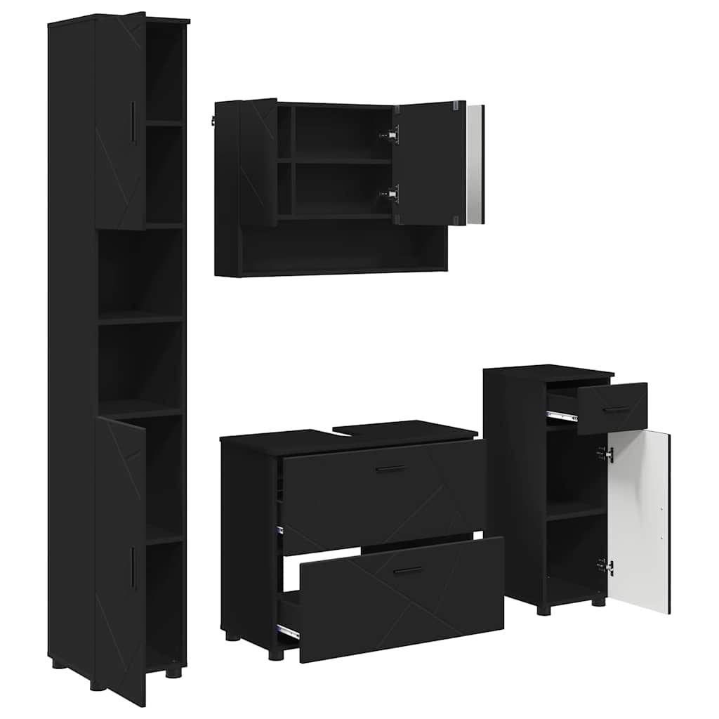 Badezimmermöbel-Set 4 stk. Schwarz 35 x 30 x 192 cm