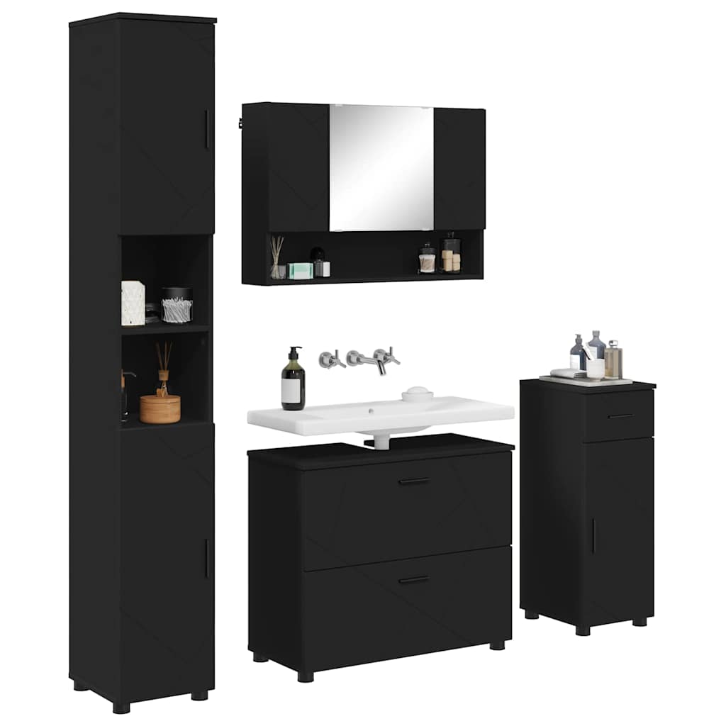 Badezimmermöbel-Set 4 stk. Schwarz 35 x 30 x 192 cm
