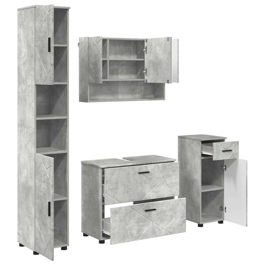 Badezimmermöbel-Set 4 pcs Beton Grau Sperrholz und Metall