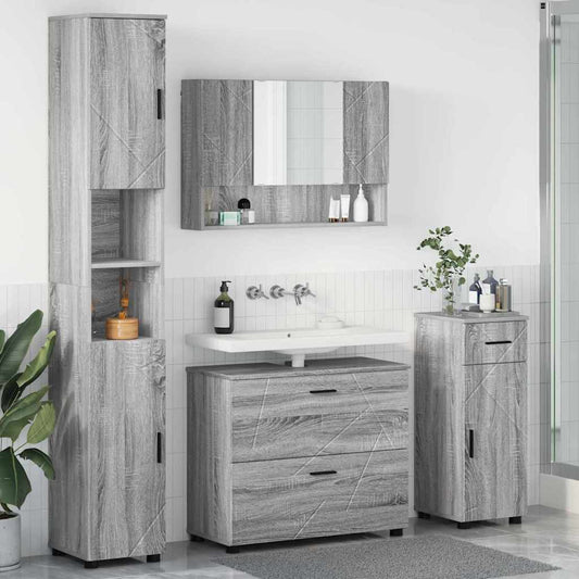 Badezimmermöbel-Set 4 stk. Graues Sonoma 35 x 30 x 192 cm