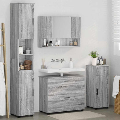 Badezimmermöbel-Set 4 Stk. Sonoma-Grau Sperrholz und Metall
