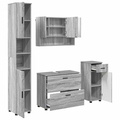 Badezimmermöbel-Set 4 Stk. Sonoma-Grau Sperrholz und Metall