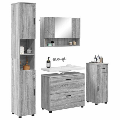 Badezimmermöbel-Set 4 Stk. Sonoma-Grau Sperrholz und Metall