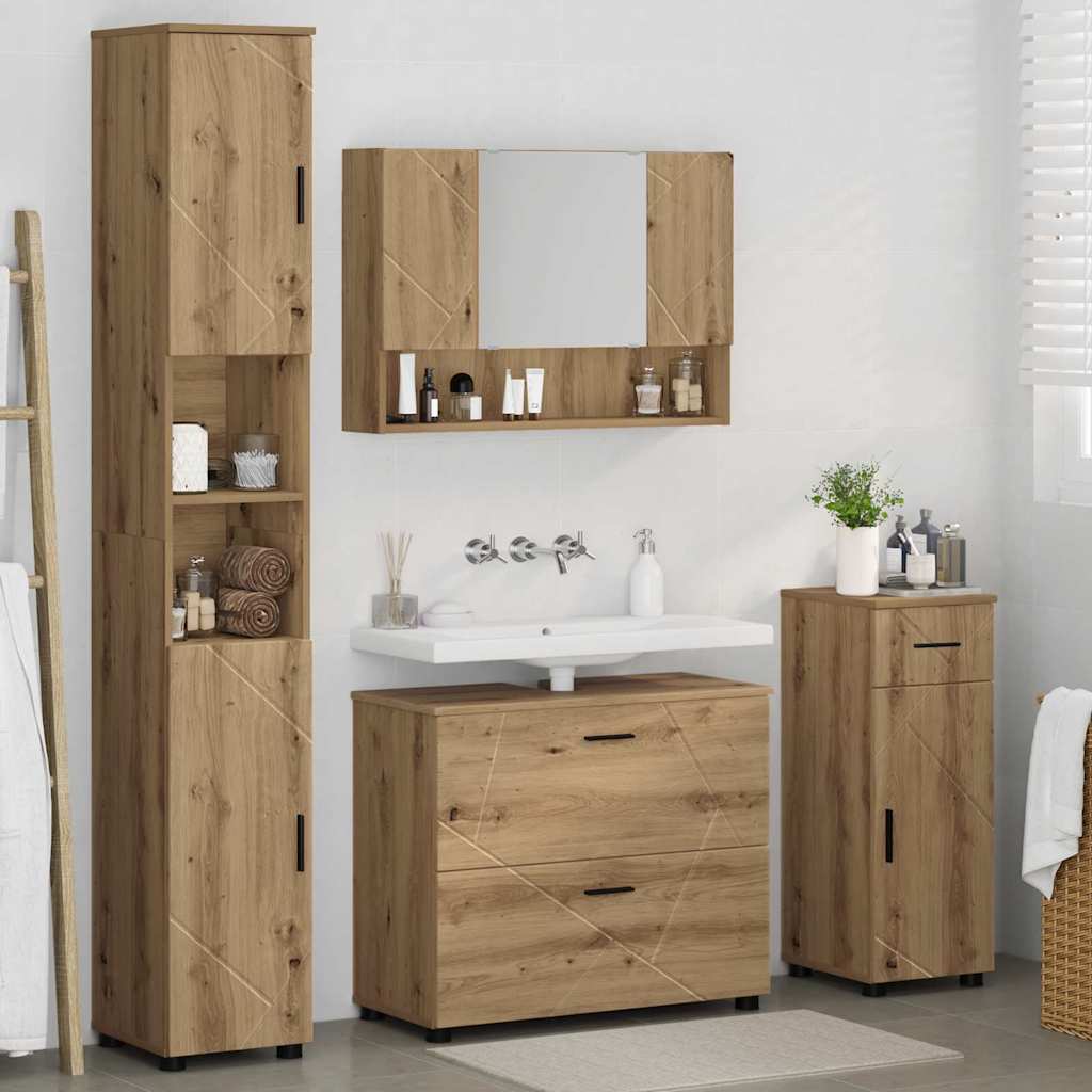 Badezimmermöbel-Set 4 Stk. Artisan-Eiche 35 x 30 x 192 cm