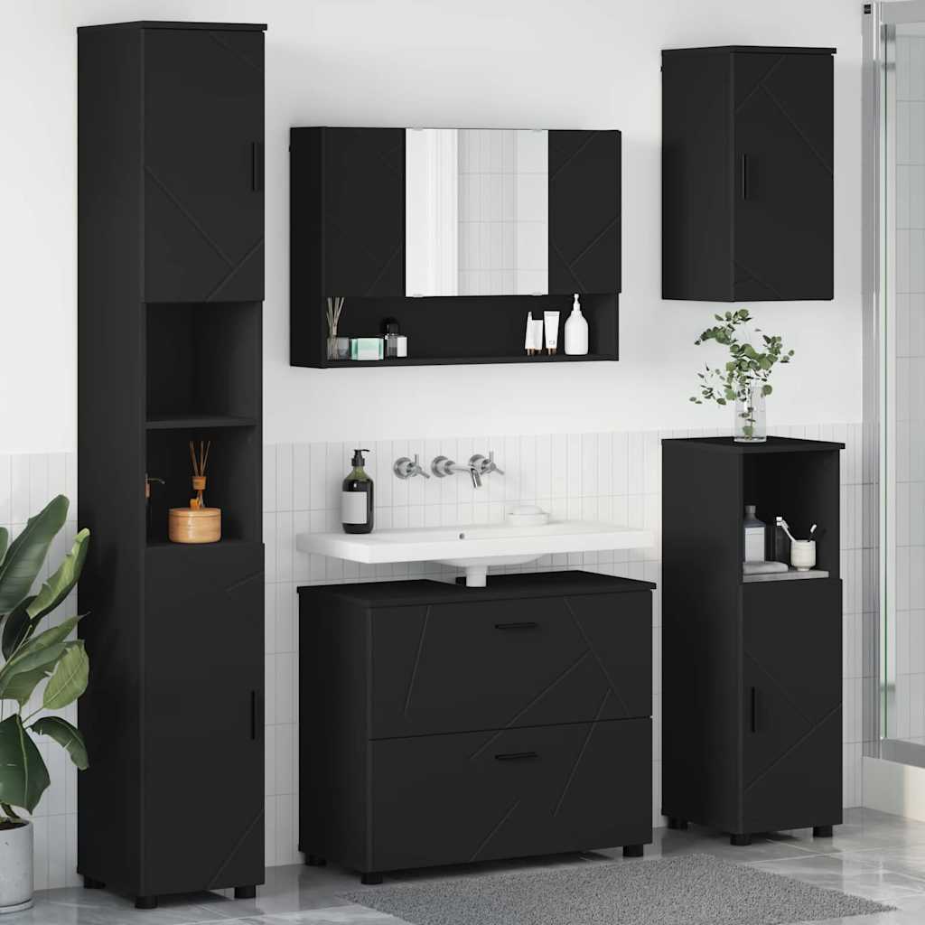 Badezimmermöbel-Set 5 stk. Schwarz 35 x 30 x 192 cm