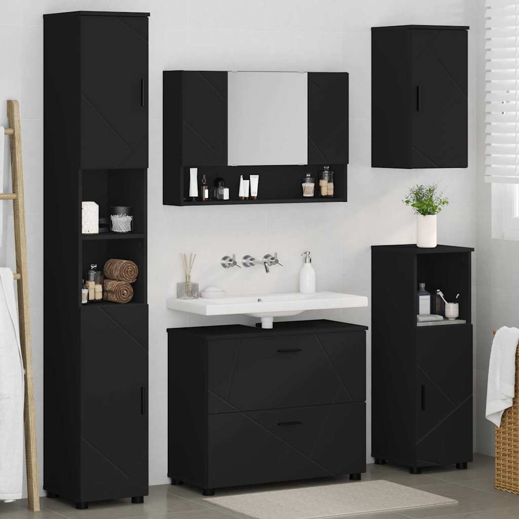 Badezimmermöbel-Set 5 stk. Schwarz 35 x 30 x 192 cm