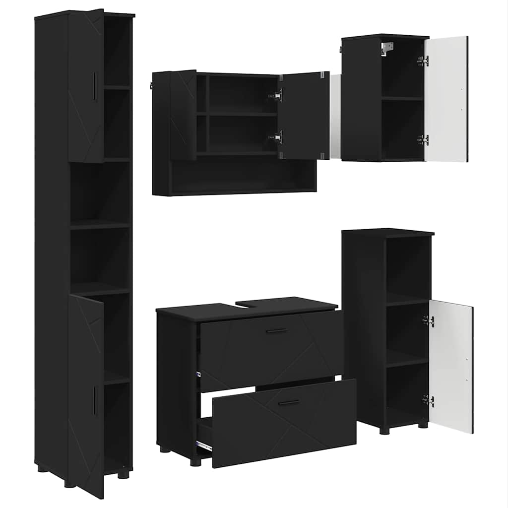 Badezimmermöbel-Set 5 stk. Schwarz 35 x 30 x 192 cm