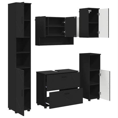 Badezimmermöbel-Set 5 stk. Schwarz 35 x 30 x 192 cm