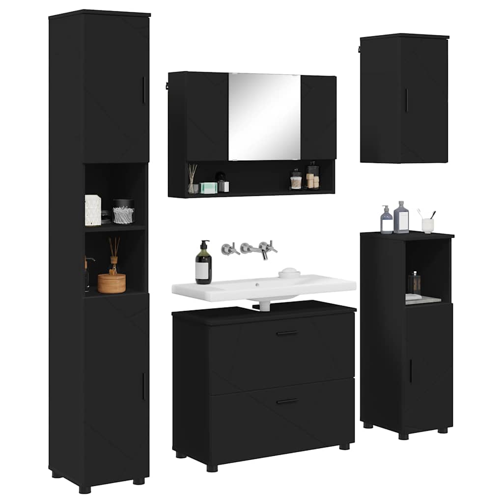 Badezimmermöbel-Set 5 stk. Schwarz 35 x 30 x 192 cm