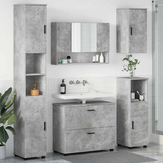 Badezimmermöbel-Set 5 stk. Beton Grau 35 x 30 x 192 cm