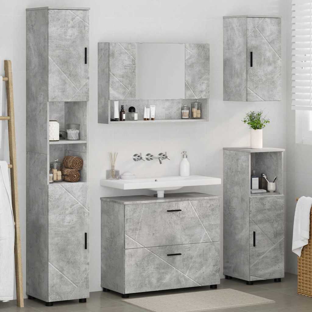 Badezimmermöbel-Set 5 pcs Beton Grau Sperrholz und Metall
