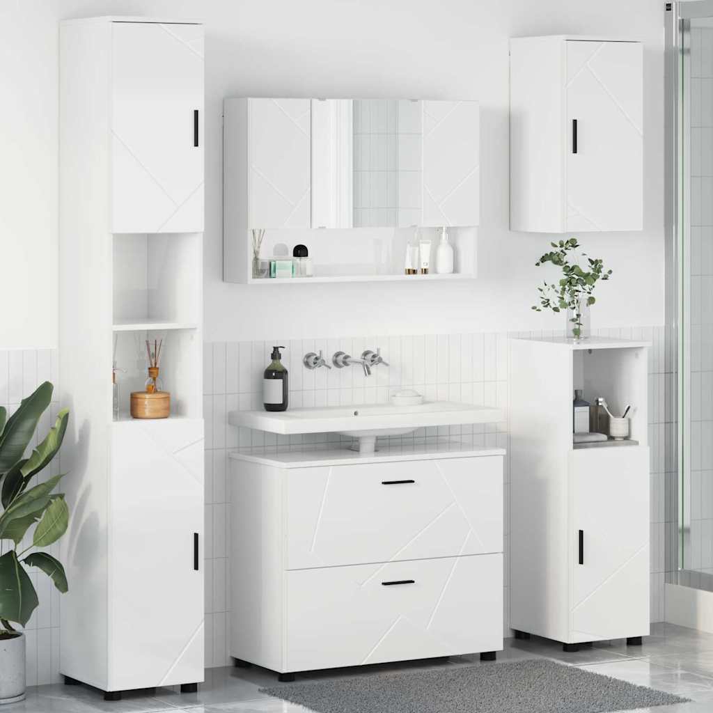 Badezimmermöbel-Set 5 stk. Hochglanz Weiß 35 x 30 x 192 cm