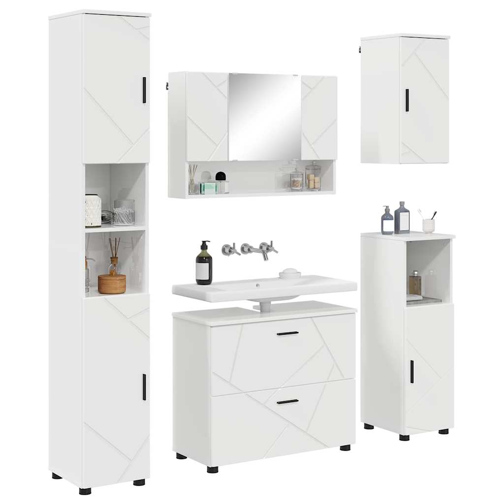 Badezimmermöbel-Set 5 stk. Hochglanz Weiß 35 x 30 x 192 cm