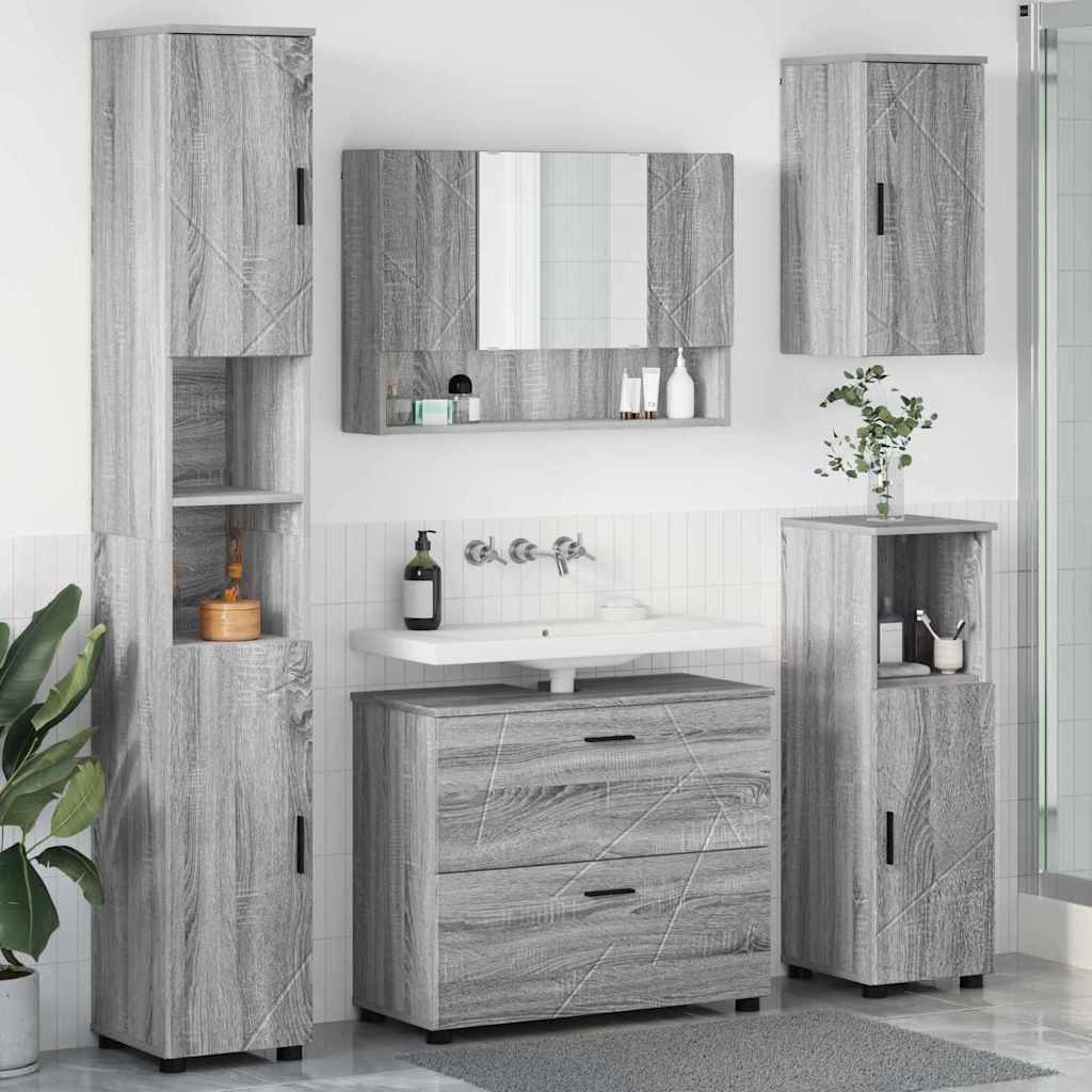 Badezimmermöbel-Set 5 stk. Graues Sonoma 35 x 30 x 192 cm