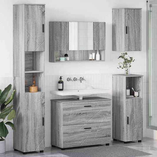 Badezimmermöbel-Set 5 stk. Graues Sonoma 35 x 30 x 192 cm