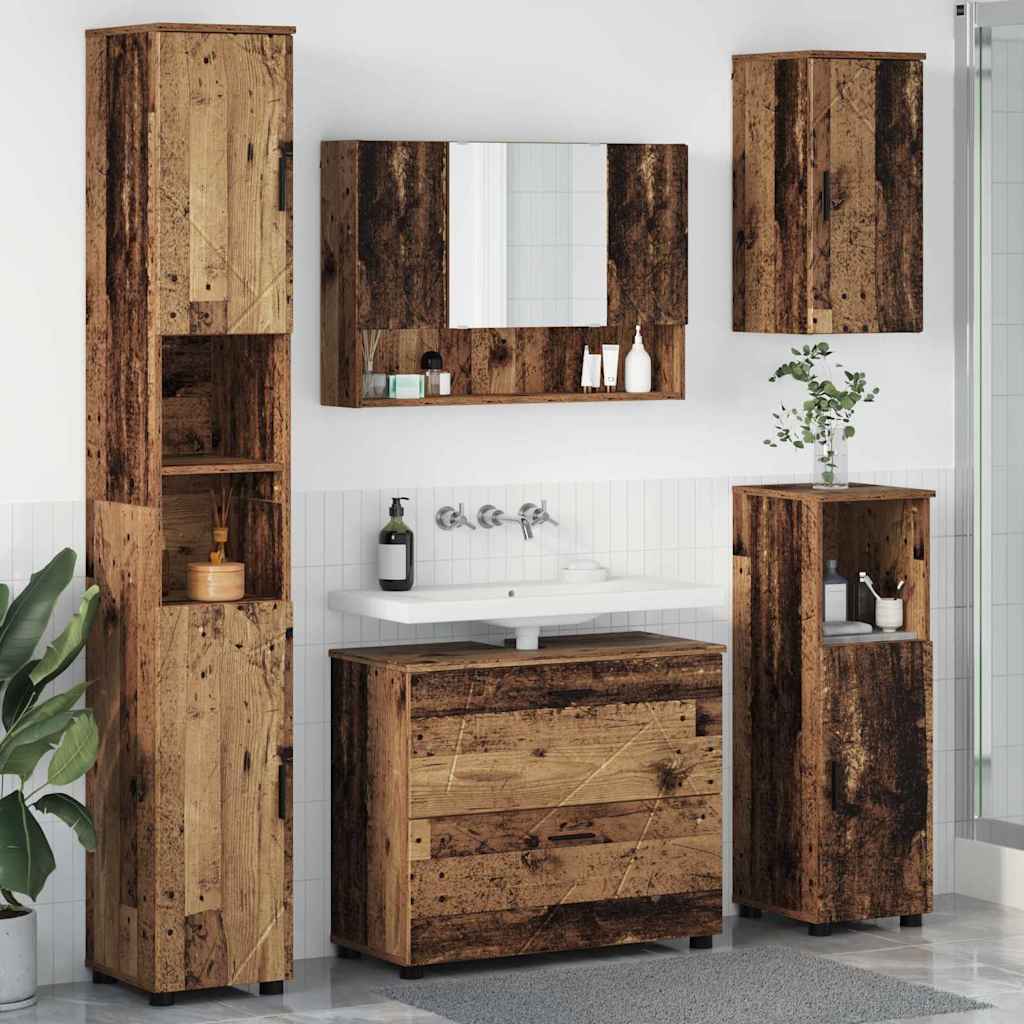 Badezimmermöbel-Set 5 stk. Altholz 35 x 30 x 192 cm