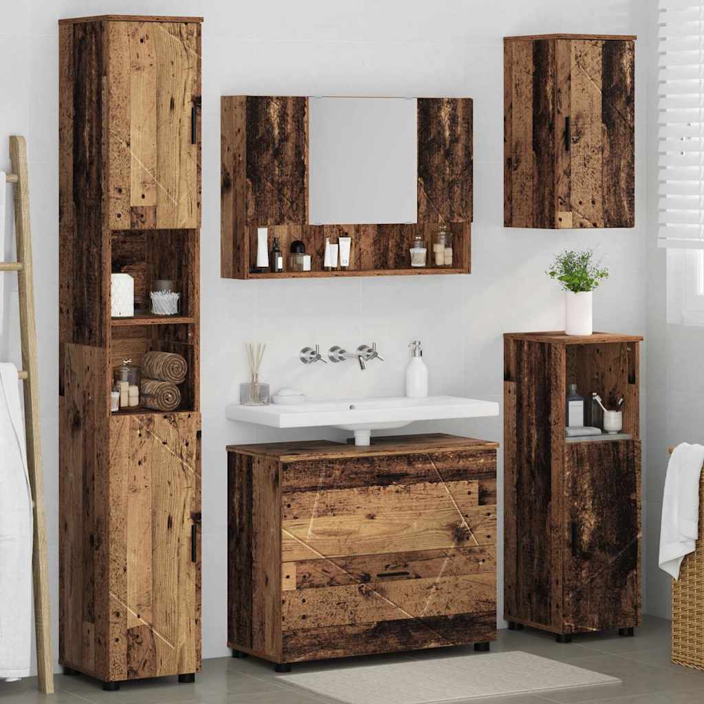 Badezimmermöbel-Set 5 stk. Altholz 35 x 30 x 192 cm