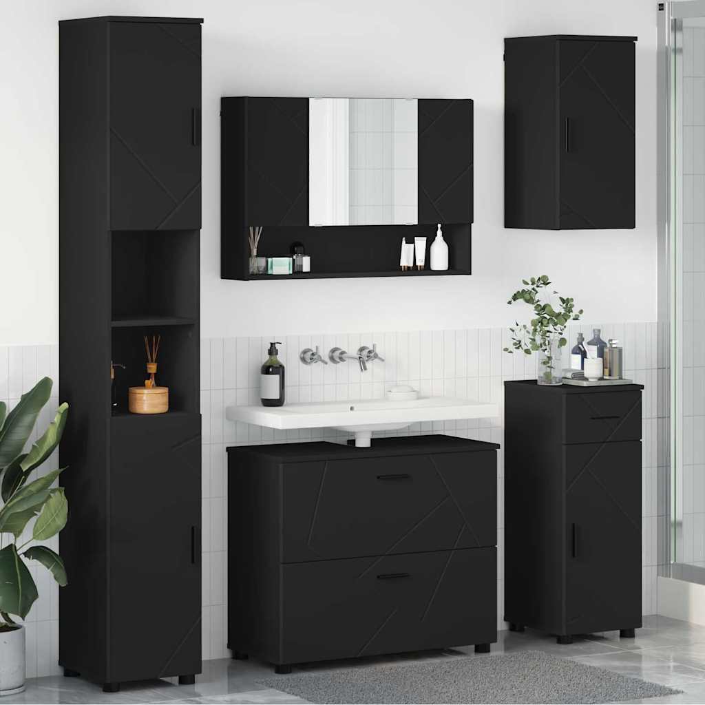 Badezimmermöbel-Set 5 stk. Schwarz 35 x 30 x 192 cm