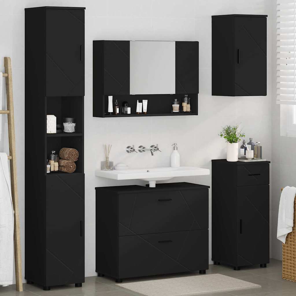 Badezimmermöbel-Set 5 stk. Schwarz 35 x 30 x 192 cm