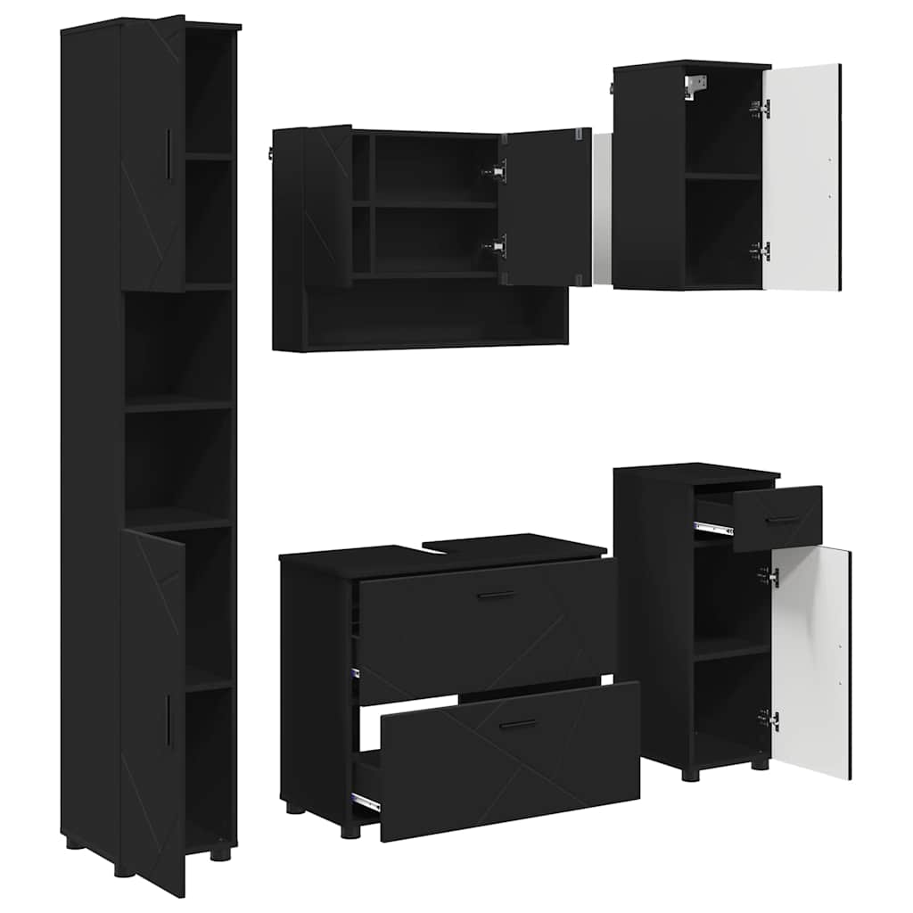 Badezimmermöbel-Set 5 stk. Schwarz 35 x 30 x 192 cm