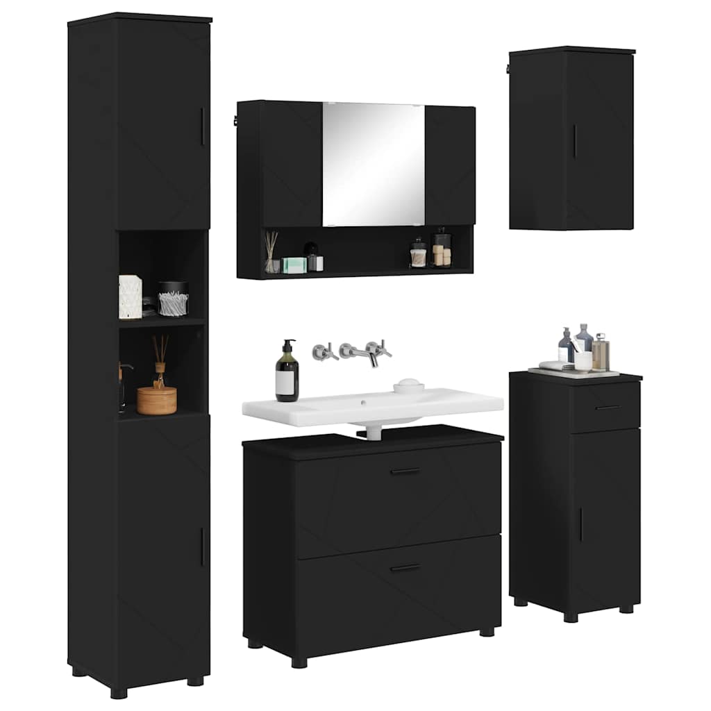 Badezimmermöbel-Set 5 stk. Schwarz 35 x 30 x 192 cm