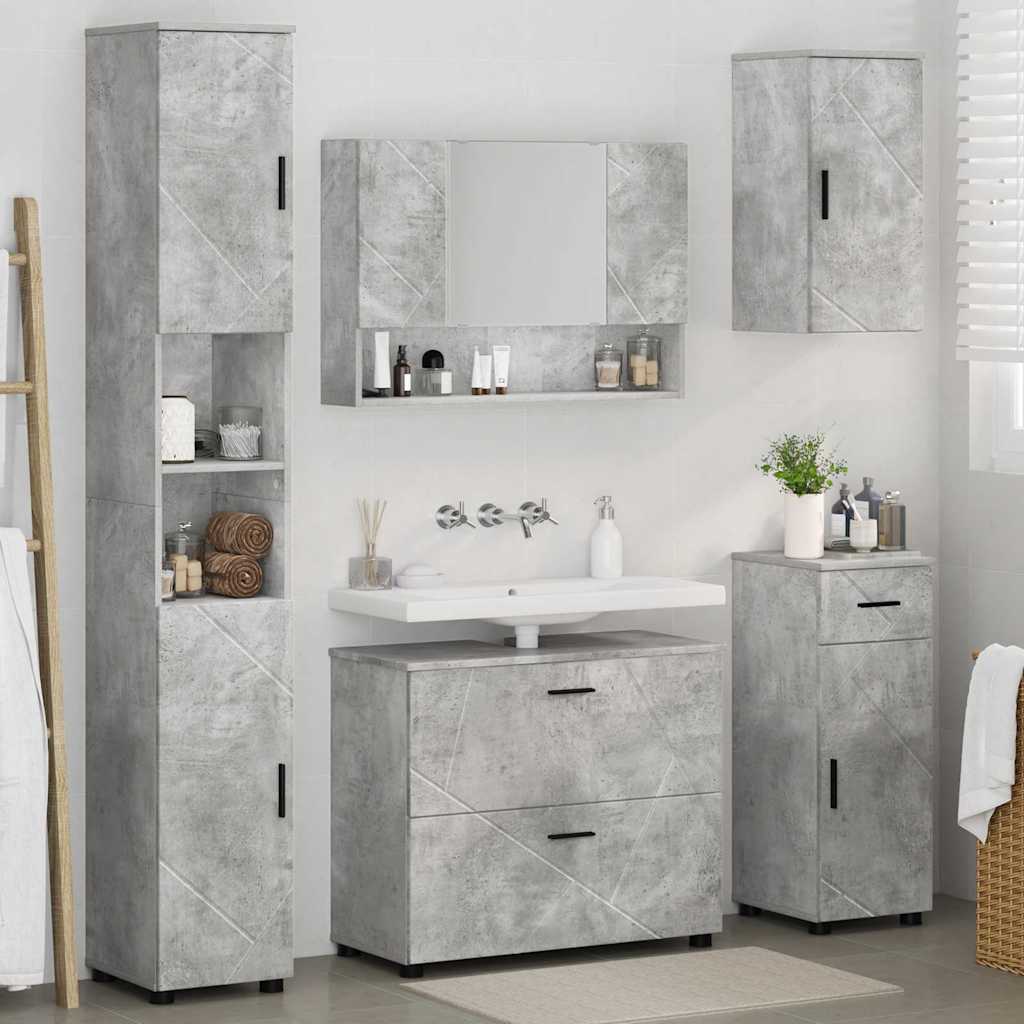 Badezimmermöbel-Set 5 pcs Beton Grau Sperrholz und Metall