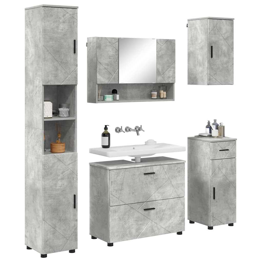 Badezimmermöbel-Set 5 pcs Beton Grau Sperrholz und Metall