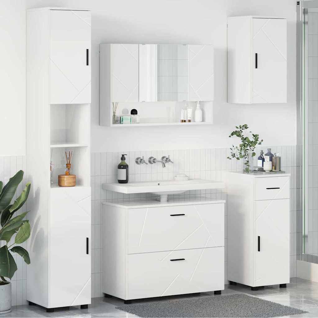 Badezimmermöbel-Set 5 stk. Hochglanz Weiß 35 x 30 x 192 cm