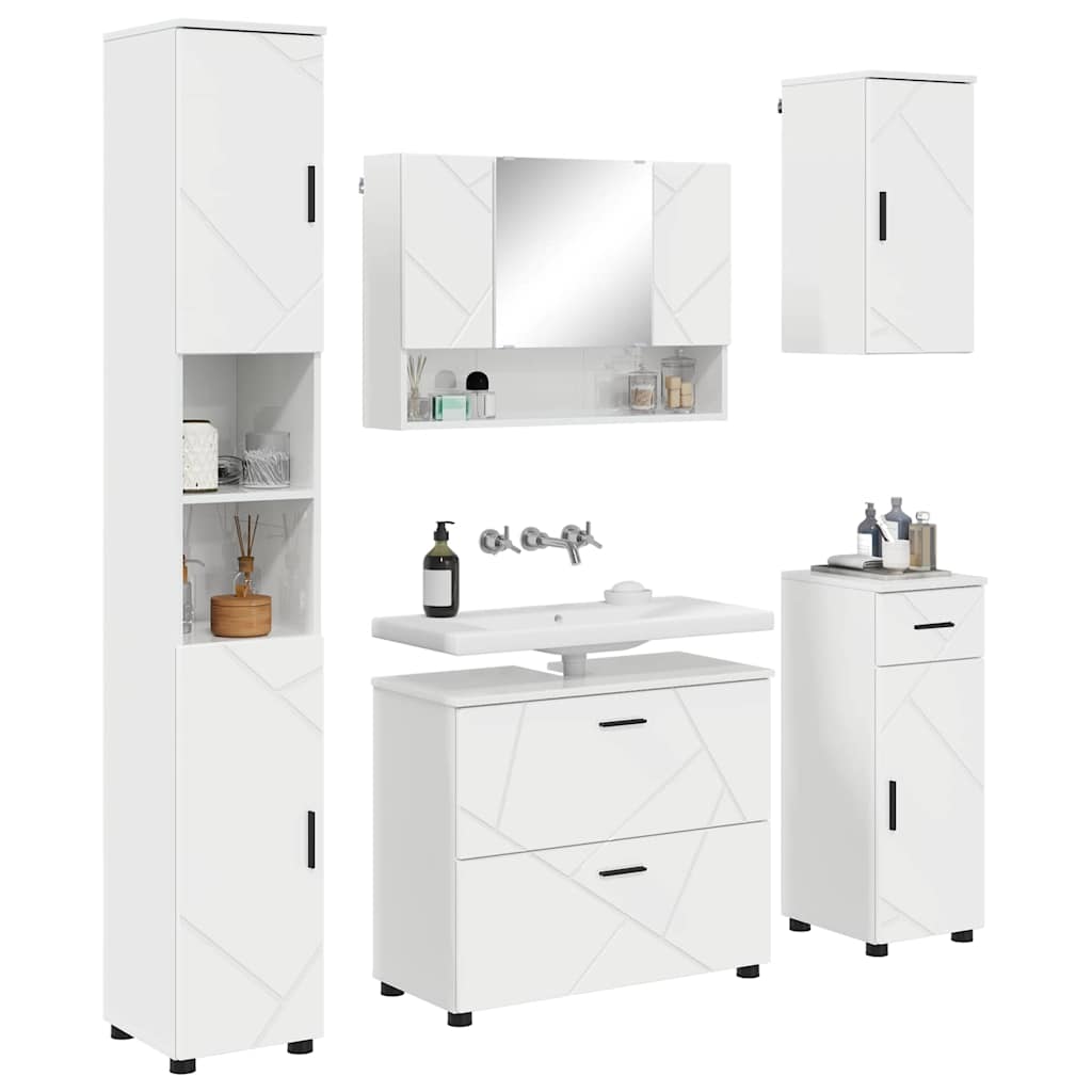 Badezimmermöbel-Set 5 stk. Hochglanz Weiß 35 x 30 x 192 cm