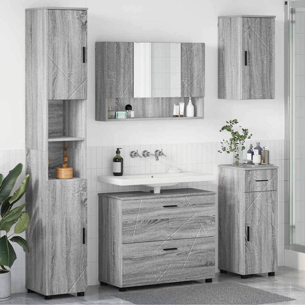 Badezimmermöbel-Set 5 stk. Graues Sonoma 35 x 30 x 192 cm