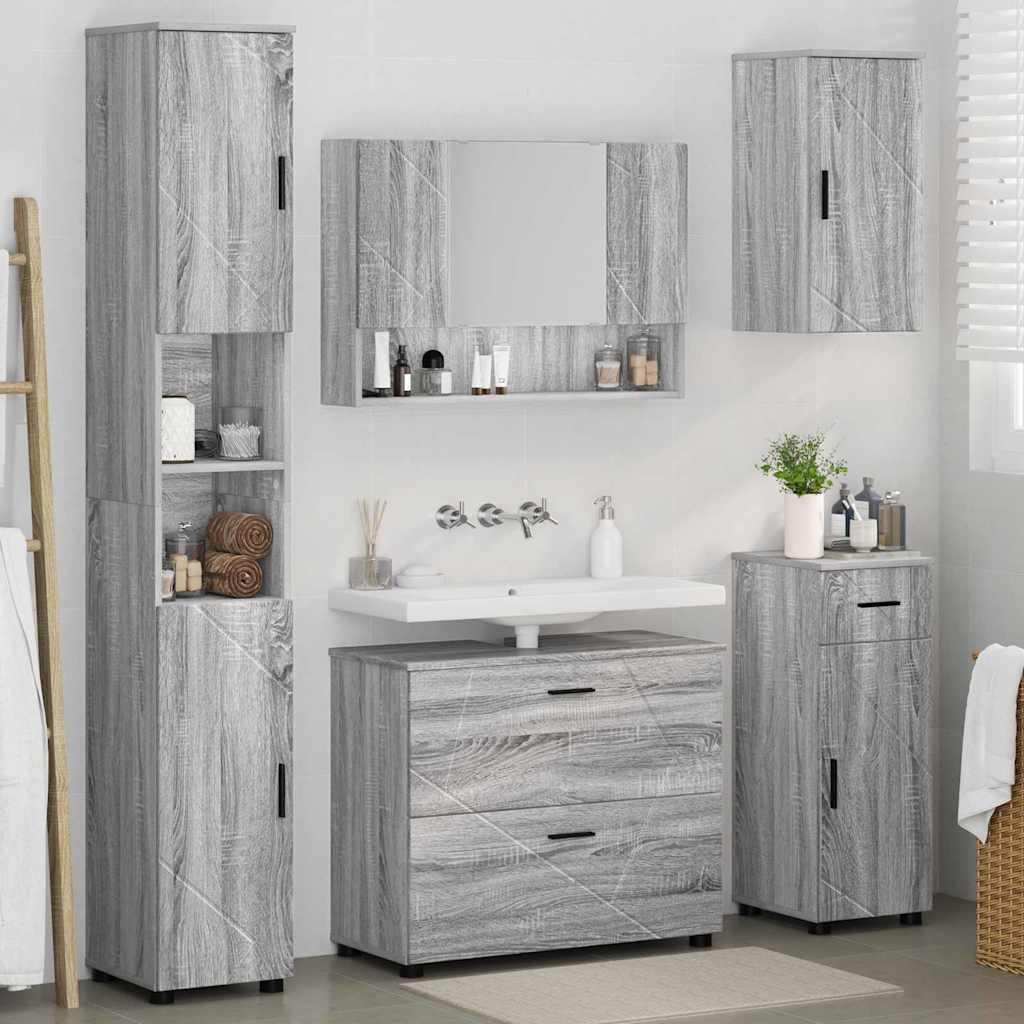 Badezimmermöbel-Set 5 stk. Graues Sonoma 35 x 30 x 192 cm