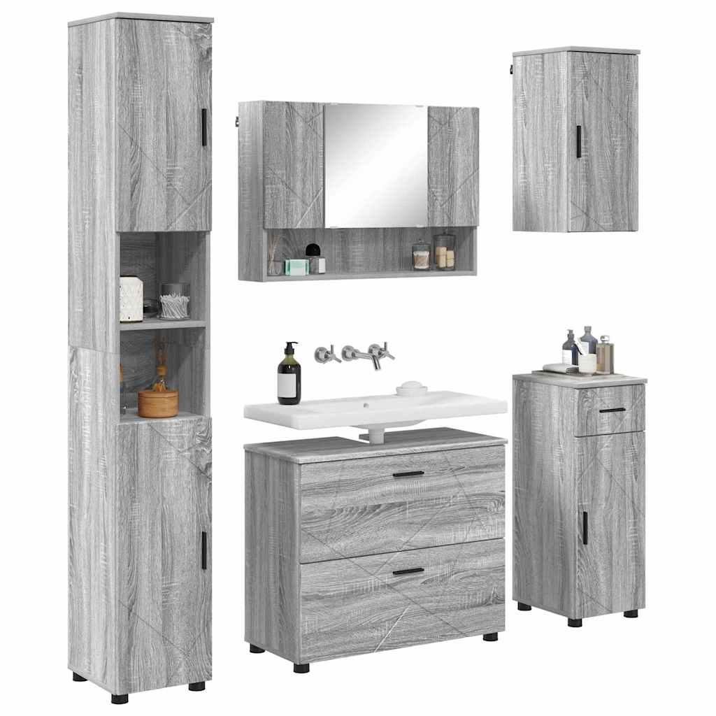 Badezimmermöbel-Set 5 stk. Graues Sonoma 35 x 30 x 192 cm