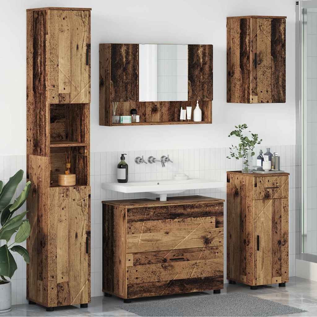 Badezimmermöbel-Set 5 stk. Altholz 35 x 30 x 192 cm