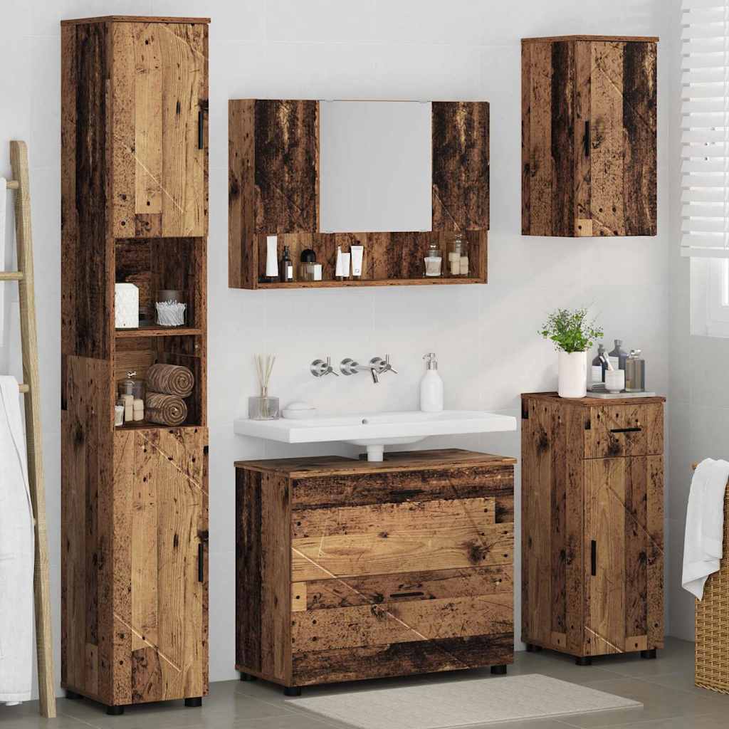 Badezimmermöbel-Set 5 stk. Altholz 35 x 30 x 192 cm